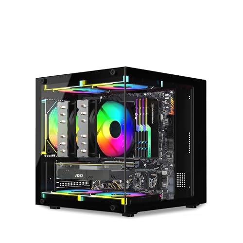 MOIKYIGI 超小型 MicroATX MiniITX PCケース 強化ガラス側板 コンパクトデスクトップケース (ブラック) 1