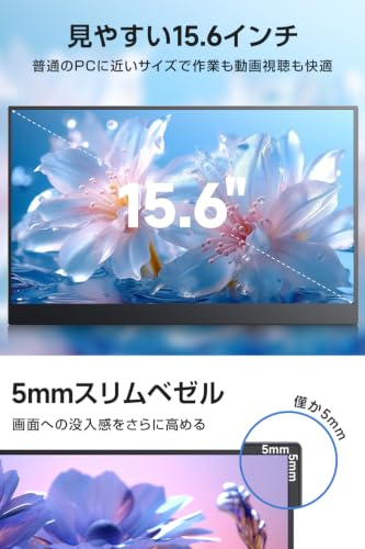 モバイルモニター 15.6インチ モバイルディスプレイ ポータブルモニター サブモニター 軽量 薄型 持ち運び 自立型 サブディスプレイの特徴・詳細 画像