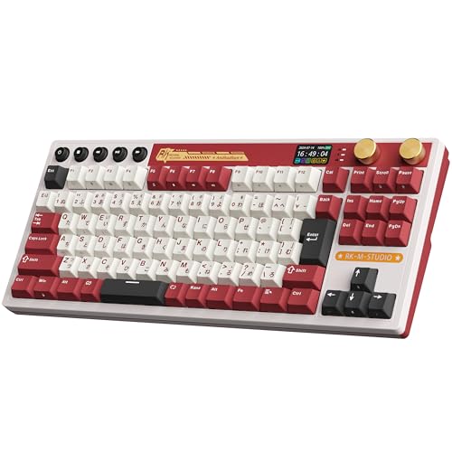 【Amazon.co.jp限定】RK ROYAL KLUDGE M87 ワイヤレスゲーミングキーボード｜日本語配列｜LCDスクリーン＆デュアルノブ搭載｜75%サイズ・ガスケットマウント構造｜2.4G/Bluetooth/USB-C接続｜7500mAhバッテリー・RGBバックライト｜ホットスワップ対応クリームスイッチ｜レッド 1