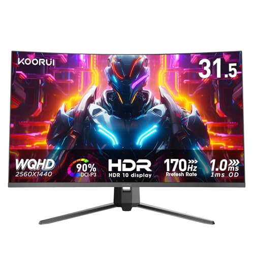 KOORUI 32インチ ゲーミングモニター WQHD 170Hz 1ms 1500R 湾曲 HDR対応 DCI-P3 90%色域 Adaptive Sync HDMI DP 低ブルーライト G3221SC 1