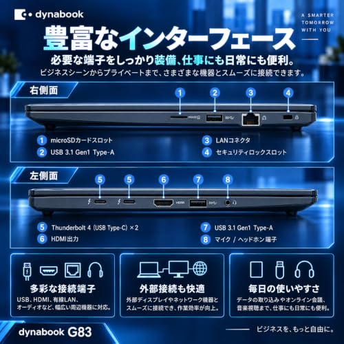 【整備済み品】軽量・薄型 dynabook G83 ノートパソコン 13.3型 FHD 第11世代ICore i5-1135G7 メモリ16GB SSD512GB Windows 11 Pro/MS Office 2024 / Webカメラ/Wi-Fi/Bluetooth / 180日保(180日+延長30日) (整備済み品)の特徴・詳細 画像