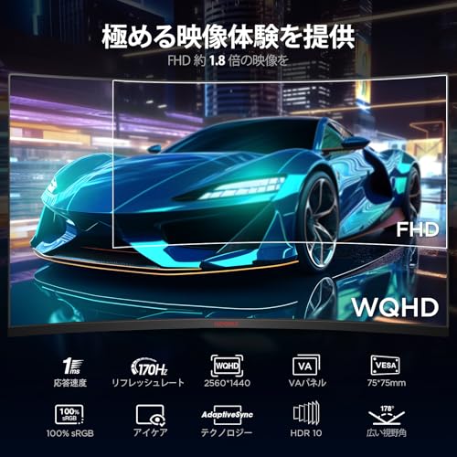 KOORUI 32インチ ゲーミングモニター WQHD 170Hz 1ms 1500R 湾曲 HDR対応 DCI-P3 90%色域 Adaptive Sync HDMI DP 低ブルーライト G3221SCの詳細・まとめ 画像