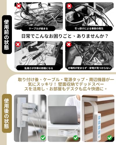 電源タップ 固定ホルダー 粘着式 穴あけ不要 4 個入り コンセントタップ 壁掛け 取り付け簡単 移動可能 強力粘着 ルーター/リモコン収納 ケーブル整理 ホワイト コード整理 ケーブル収納 リビング オフィス 配線スッキリの特徴・詳細 画像