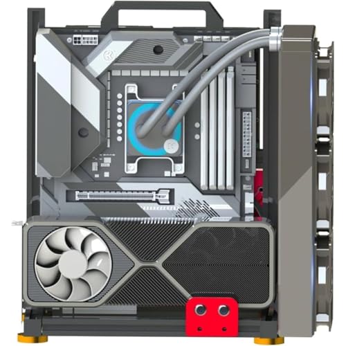 [Vromixa] ITX ミニPCケース オープンフレーム 透明 強化ガラスパネル 水冷対応 コンパクトPCケース 高通気性 簡単組立 モジュラー構造 静音設計 電源対応 DIYゲーミング 省スペース デスクトップ向け (ITXケース（ブラックバージョン）標準)の特徴・詳細 画像