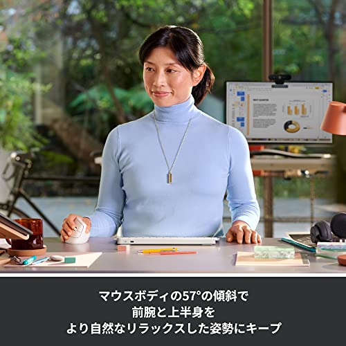 ロジクール ワイヤレス 縦型 静音 エルゴノミック マウス LIFT M800PG Logi Bolt Bluetooth Unifying非対応 smartwheel ワイヤレスマウス 無線 windows mac chrome iPad Android OS M800 ペイルグレー 国内正規品の特徴・詳細 画像