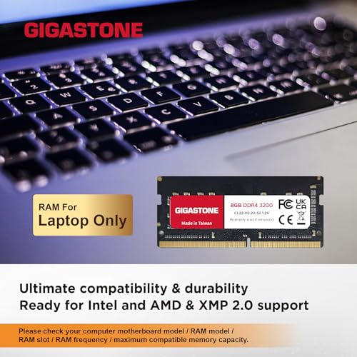 【メモリ ノートパソコン専用 DDR4】GIGASTONE 8GBx2枚 (16GB Kit) DDR4 3200MHz (2933MHz or 2666MHz) PC4-25600 (PC4-23400/21300) CL22 1.2V SODIMM 260 ピン アンバッファード 非 ECC ノートパソコン用メモリモジュールアップグレードの特徴・詳細 画像
