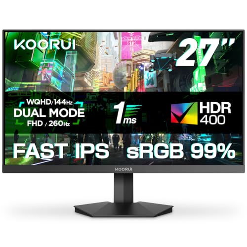 KOORUI ゲーミングモニター 27インチ デュアルモード WQHD 144Hz/FHD 260Hz Fast IPS 1ms HDR400 1