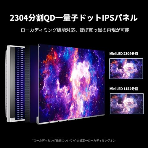 INNOCN 27M2V 27インチ ゲーミングモニター 4K ミニLED モニター 160Hz/144Hz, 1ms応答速度 HDR1000 QD 量子ドット(無輝点保証対応), HDMI2.1/DP1.4/USB Type-C 90W/USB 3.0/USBA(USBハブ対応), スピーカー内蔵,高さ/左右/回転調整, 銀(2304分割)AMD FreeSync™ Premiumの詳細・まとめ 画像