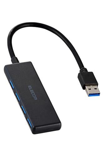 エレコム USBハブ USB-A接続 USB3.2(Gen1) 5Gbps 4ポート バスパワー 15cm ケーブル 小型・軽量設計 ブラック U3H-H042BK/Eの外観・全体像 画像
