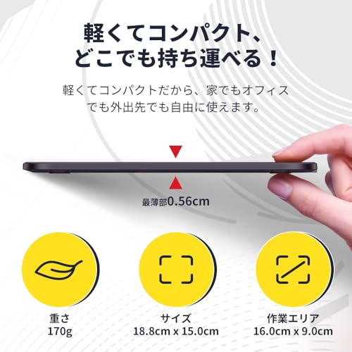 XPPen ペンタブ 6インチ ペンタブレット 8個ショートカットキー 60°傾き検知機能搭載 充電不要ペン Deco 640の特徴・詳細 画像